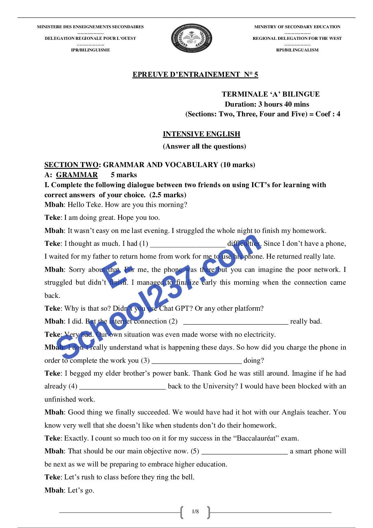 DRES-OUEST ÉPREUVE D'ANGLAIS TLEA4 N⁰5